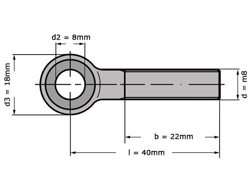 Foto van Knevelschroef DIN 444 B M8x40mm Staal Verzinkt 4.6 Knevelschroef DIN 444 B M8x40mm Staal Verzinkt 4.6