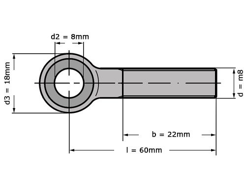 Knevelschroef DIN 444B M8x60mm Messing CU2 CU3