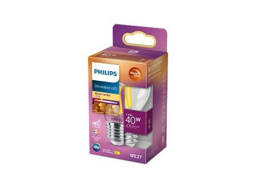 Philips LED kogel E27 3,4-40W filament helder WarmGlow blister