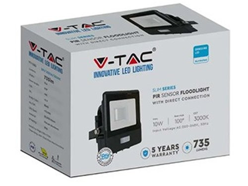 Foto van V-TAC LED Bouwlamp 10W 6500K zwart met sensor + kabelinvoer V-TAC LED Bouwlamp 10W 6500K zwart met sensor + kabelinvoer