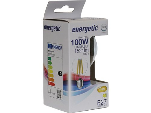 Foto van Energetic LED GLS E27 11-100W 2700K filament helder dimbaar Energetic LED GLS E27 11-100W 2700K filament helder dimbaar