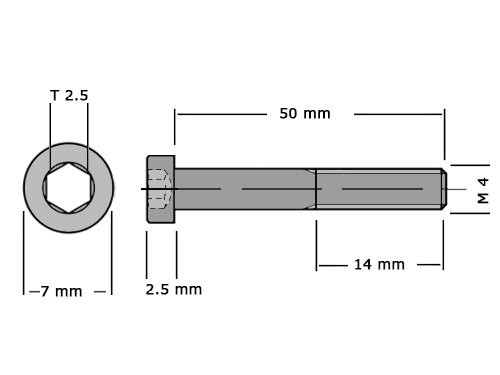 Lage cilinderbout met binnenzeskant DIN 7984 M4x50 RVS A2