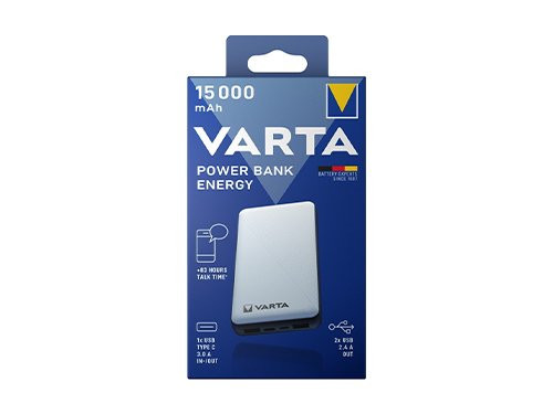 Foto van Powerbank 15.000mA zilver USB + USB-C Powerbank 15.000mA zilver USB + USB-C