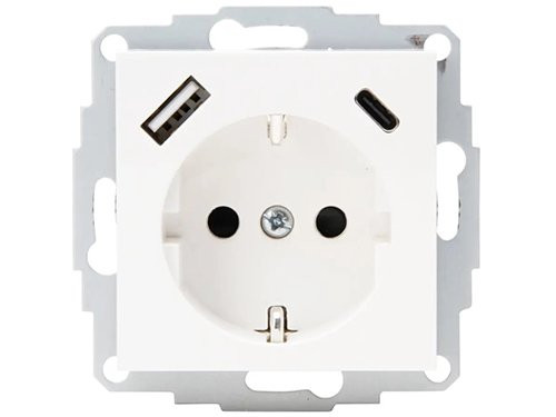 Foto van Kopp HK07 PURE mat wit inbouw stopcontact wcd RA + USB + USB-C Kopp HK07 PURE mat wit inbouw stopcontact wcd RA + USB + USB-C