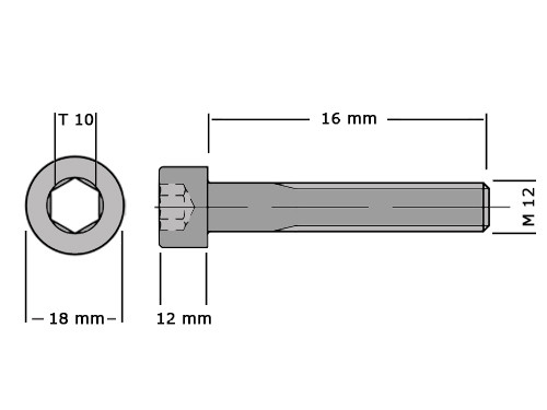 Cilinderbout met binnenzeskant DIN 912 M12x22 8.8 Verzinkt