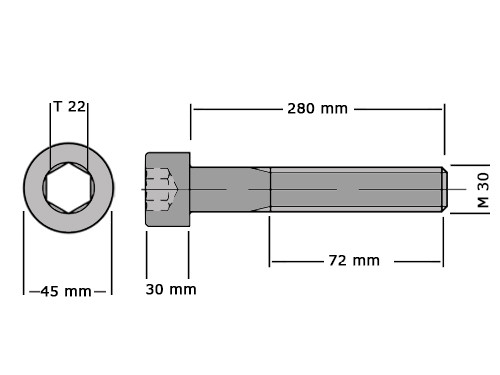 Cilinderbout met binnenzeskant DIN 912 M30x280 8.8 Verzinkt