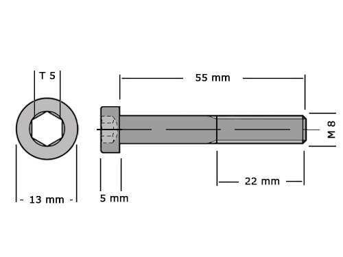 Lage cilinderbout met binnenzeskant DIN 7984 M8x55 8.8 Verzinkt