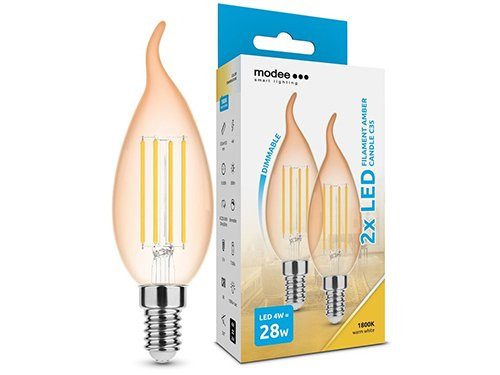 Modee LED tipkaars E14 4-28W 1800K filament amber dimbaar 2-pack