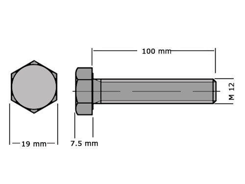 Zeskanttapbout Voldraad DIN 933 M12x100 RVS A2