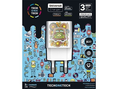 USB lader 2 x USB wit Flower power print