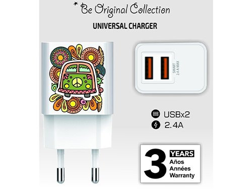 USB lader 2 x USB wit Flower power print
