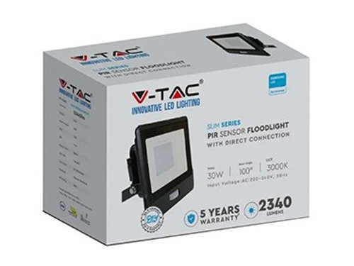 Foto van V-TAC LED Bouwlamp 30W 6500K zwart met sensor + kabelinvoer V-TAC LED Bouwlamp 30W 6500K zwart met sensor + kabelinvoer