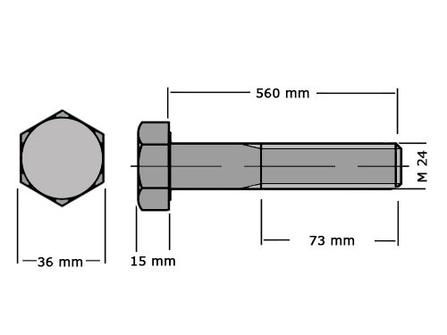 Zeskanttapbout Deeldraad DIN 931 M24x560 RVS A2
