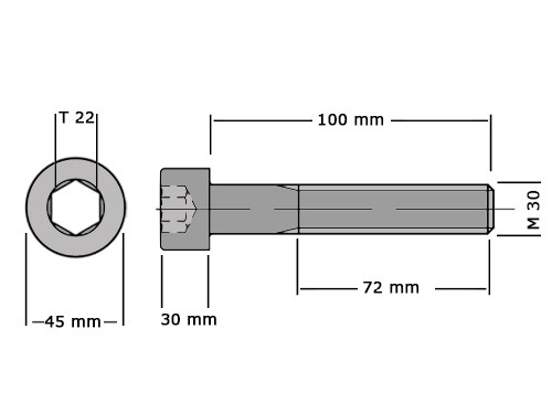 Cilinderbout met binnenzeskant DIN 912 M30x100 8.8 Verzinkt