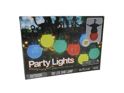 Foto van Feestverlichting 20 lampen G50 gekleurd koppelbaar Feestverlichting 20 lampen G50 gekleurd koppelbaar