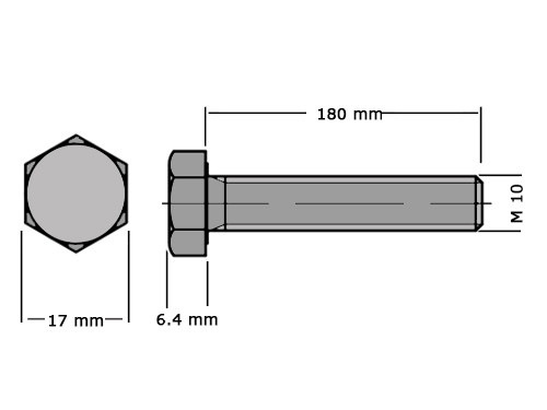 Zeskanttapbout Voldraad DIN 933 M10x180 RVS A2