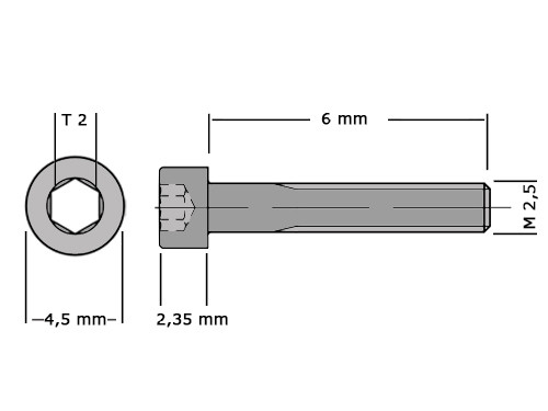 Cilinderbout met binnenzeskant DIN 912 M2.5x6 RVS A2