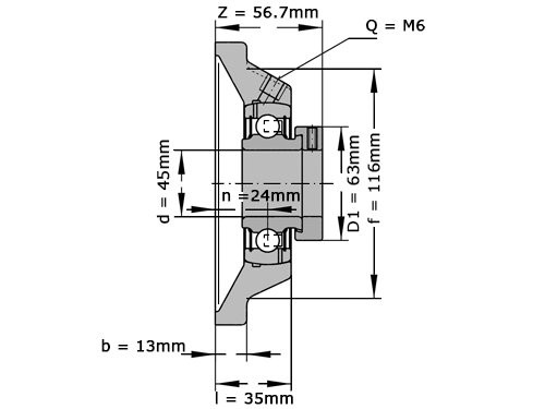 Foto van INA Lagerblok Vierkant PCJ45 FA125 (45mm) INA Lagerblok Vierkant PCJ45 FA125 (45mm)