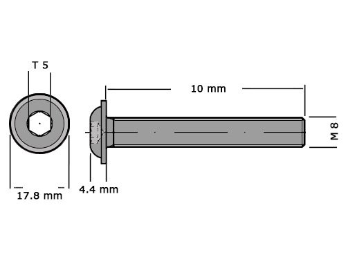 Laagbolkopbout met binnenzeskant en flens ISO 7380-2 M8x10 10.9 Verzinkt