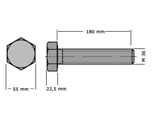 Zeskanttapbout Voldraad DIN 933 M36x180 8.8 Verzinkt
