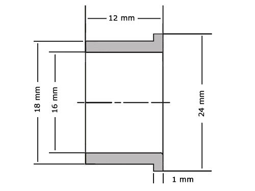 Foto van Flensglijlager PAF1612 P14 Gerold Staal / PTFE (16x18x12/24x1mm) Flensglijlager PAF1612 P14 Gerold Staal / PTFE (16x18x12/24x1mm)