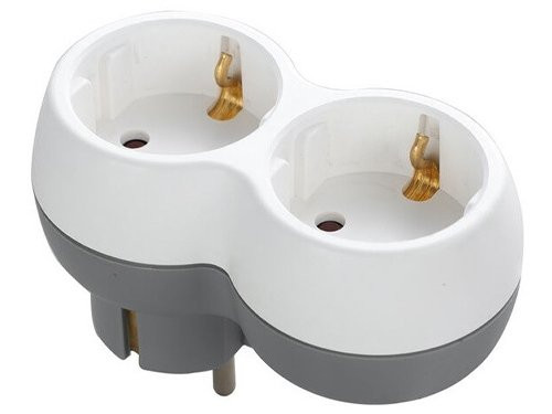 Randaarde stekkeradapter 2-voudig horizontaal wit/grijs