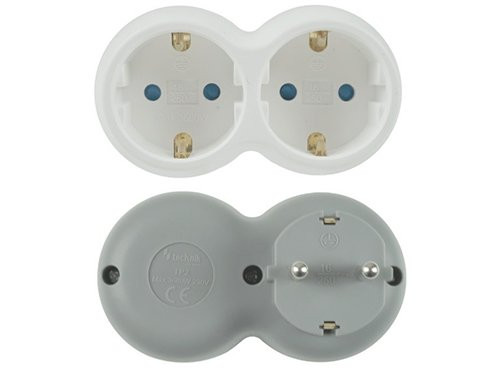 Randaarde stekkeradapter 2-voudig horizontaal wit/grijs