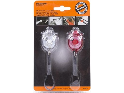 Foto van LED fietslampset met elastiek mini 2 delig rood/wit LED fietslampset met elastiek mini 2 delig rood/wit