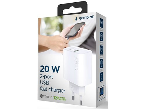 USB + USB-C snellader 20W wit