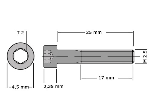 Cilinderbout met binnenzeskant DIN 912 M2.5x25 RVS A2