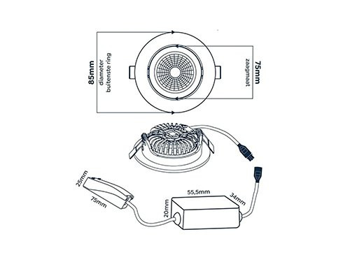 Foto van LED inbouwspot 5W 2700K 85mm 60gr rond verstelbaar wit LED inbouwspot 5W 2700K 85mm 60gr rond verstelbaar wit