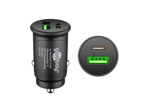 USB autolader USB-C  en USB-A 12V-24V 3A zwart