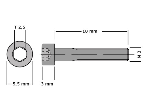Cilinderbout met binnenzeskant DIN 912 M3x10 8.8 Verzinkt