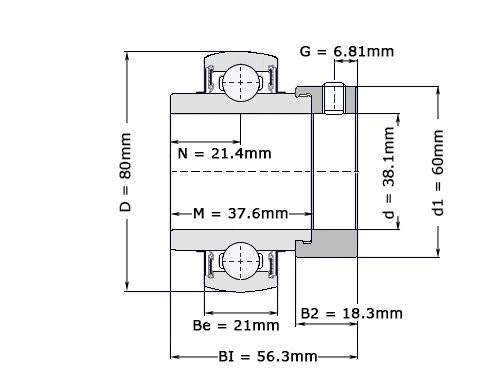 Foto van NTN Insert Lager UEL208-108 D1 W3 (38.1mm) NTN Insert Lager UEL208-108 D1 W3 (38.1mm)