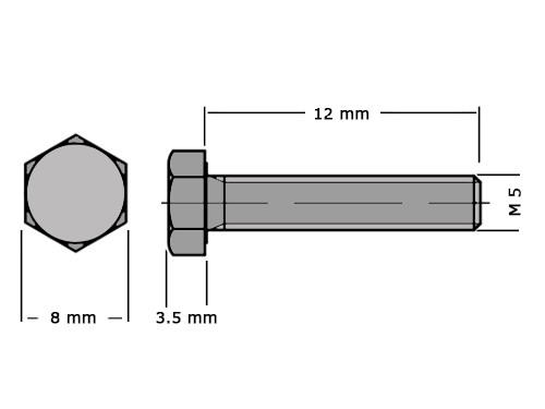 Zeskanttapbout Voldraad DIN 933 M5x12 RVS A2