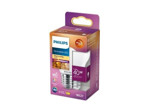 Foto van Philips LED kogel E27 3,4-40W filament mat WarmGlow blister Philips LED kogel E27 3,4-40W filament mat WarmGlow blister