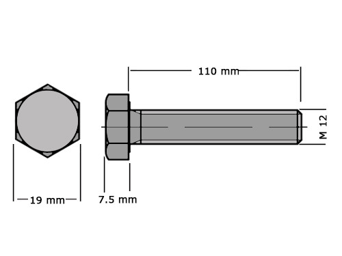 Zeskanttapbout Voldraad DIN 933 M12x110 RVS A2