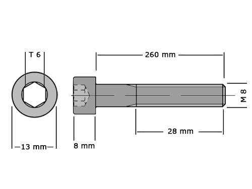 Cilinderbout met binnenzeskant DIN 912 M8x260 RVS A2