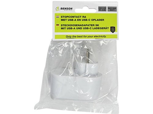 USB + USB-C lader met randaarde adapter 17W wit
