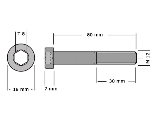 Lage cilinderbout met binnenzeskant DIN 7984 M12x80 8.8 Verzinkt