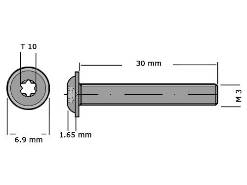 Laagbolkopbout met torx en flens ISO 7380-2 M3x30 T10 RVS A2