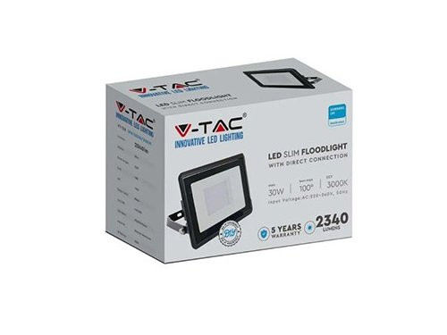 Foto van V-TAC LED Bouwlamp 30W 6500K zwart + kabelinvoer V-TAC LED Bouwlamp 30W 6500K zwart + kabelinvoer