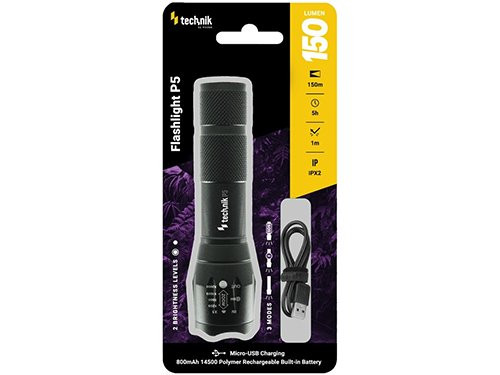 Foto van Technik LED zaklamp oplaadbaar zoom 150 lumen Technik LED zaklamp oplaadbaar zoom 150 lumen