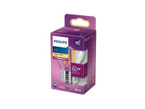 Philips LED kogel E27 6,5-60W 2700K filament helder blister