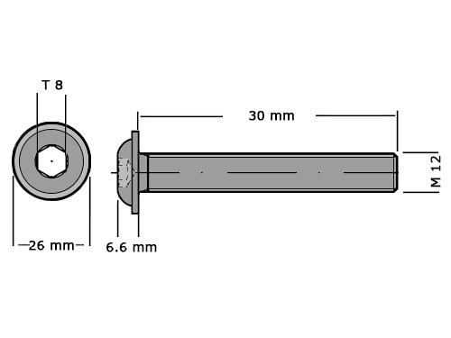 Laagbolkopbout met binnenzeskant en flens ISO 7380-2 M12x30 10.9 Verzinkt