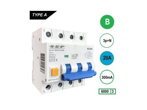 Aardlekautomaat 20A B kar 300mA 4p SEP