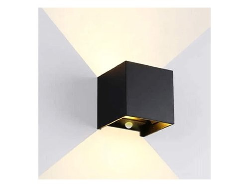 Foto van LED Wandlamp 2x3W up&down vierkant zwart 2700K + sensor IP54 LED Wandlamp 2x3W up&down vierkant zwart 2700K + sensor IP54