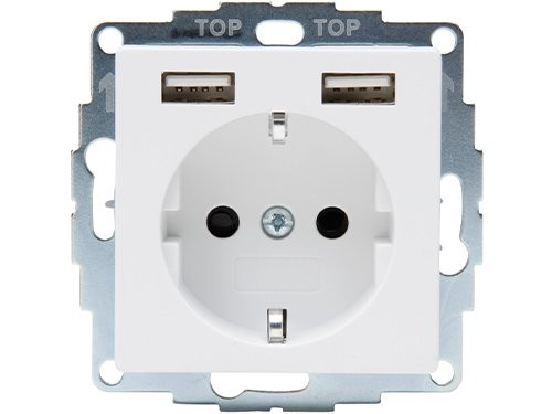 Foto van Kopp HK07 PURE mat wit inbouw stopcontact wcd RA + 2x USB Kopp HK07 PURE mat wit inbouw stopcontact wcd RA + 2x USB
