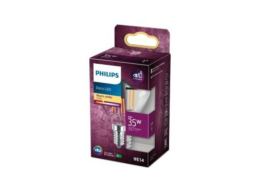 Philips LED kogel E14 4-35W 2700K filament kopspiegel blister