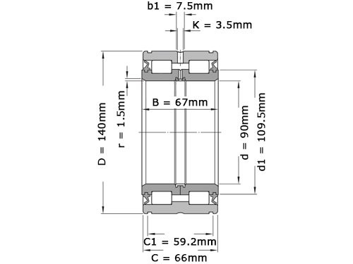 NKE Cilinderlager Tweerijig Volrollig NNF5018 2LS V 2NR (90x140x67mm)